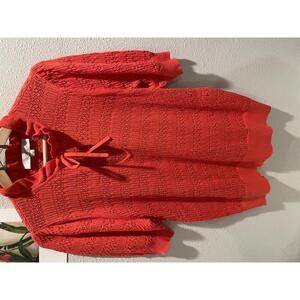 LOFT Stylish Red Knit Top with Ruffle Detail- Size L